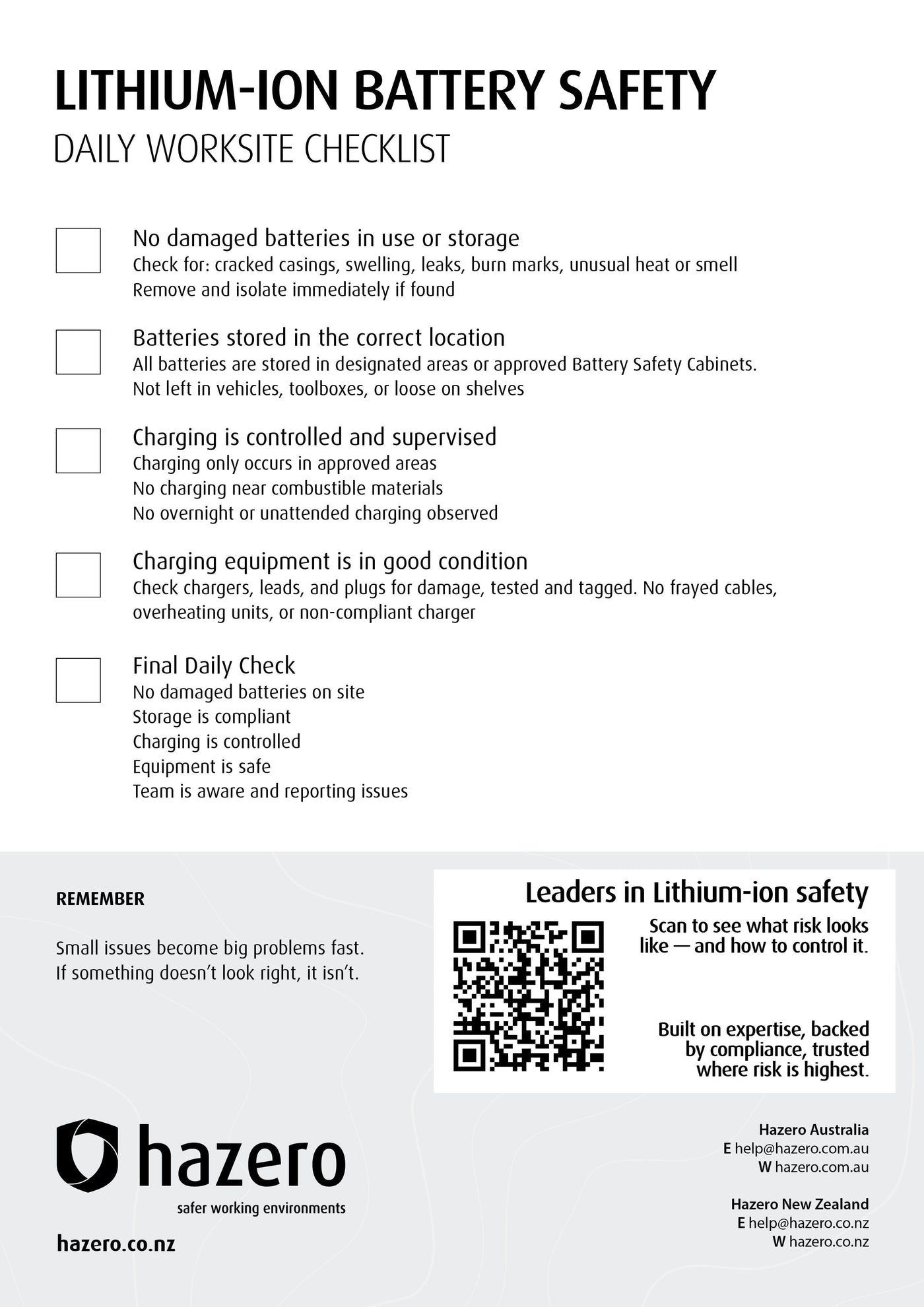 Lithium-ion Battery Safety Checklist for Worksites